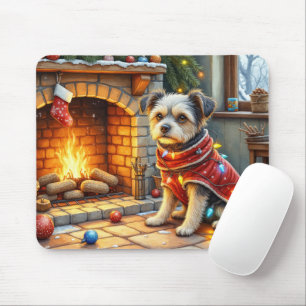 Alfombrilla De Ratón Affenpinscher Sentado Chimenea Luces de Navidad