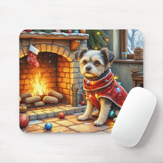 Alfombrilla De Ratón Affenpinscher Sentado Chimenea Luces de Navidad (Con ratón)