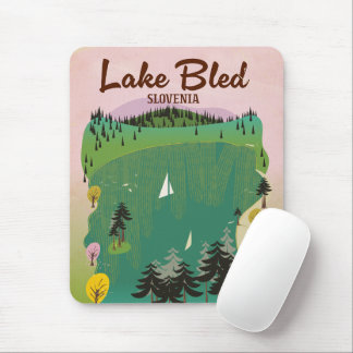 Alfombrilla De Ratón Afiche de viaje al estilo vintage del lago Bled Es