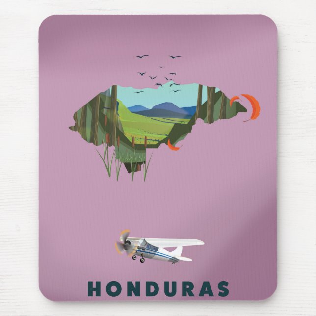 Alfombrilla De Ratón Afiche de viaje con mapa ilustrado de Honduras (Frente)