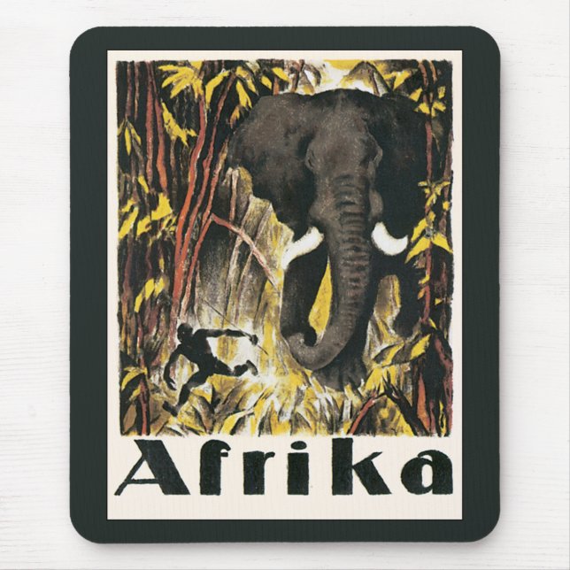 Alfombrilla De Ratón Afiche de viaje de África de la época vieja, elefa (Frente)