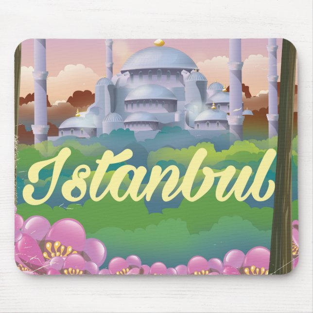 Alfombrilla De Ratón Afiche de viaje de la mezquita azul de Estambul (Frente)