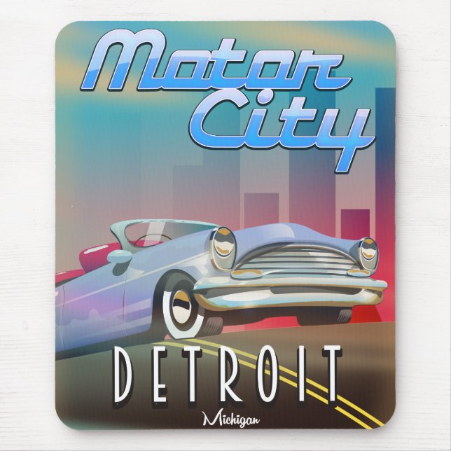 Alfombrilla De Ratón Afiche de viaje de Motor City Detroit Michigan. (Frente)