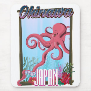 Alfombrilla De Ratón Afiche de viaje de Okinawa Japón Squid
