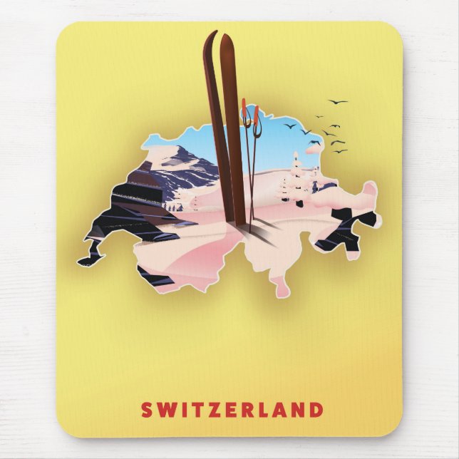 Alfombrilla De Ratón Afiche de viajes en Ski de Suiza. (Frente)