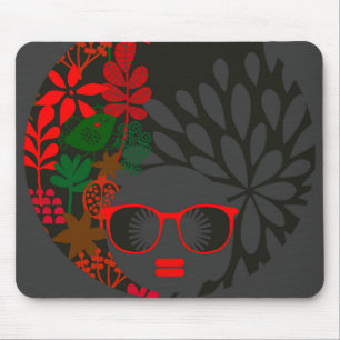 Alfombrilla De Ratón Afro Diva Rojo Verde Pizarra Negro