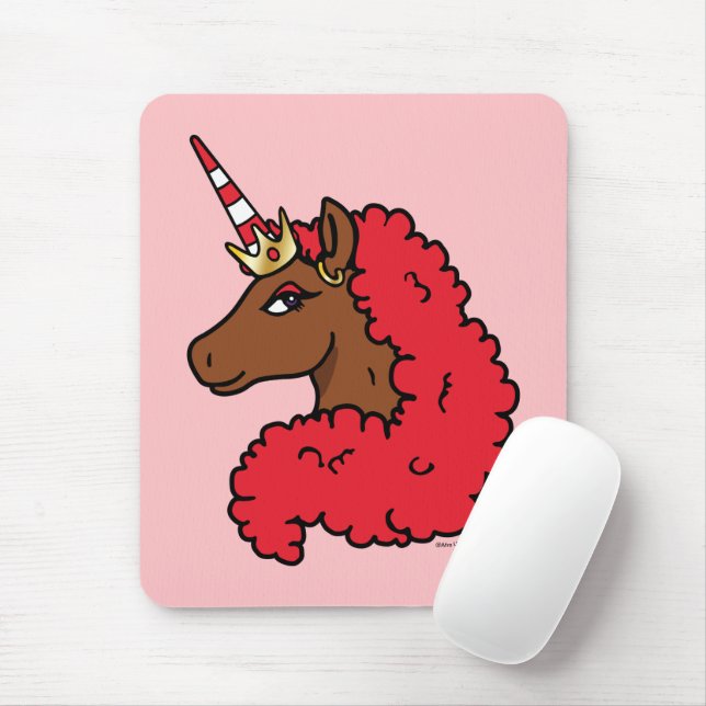 Alfombrilla De Ratón Afro rojo unicornio (Con ratón)