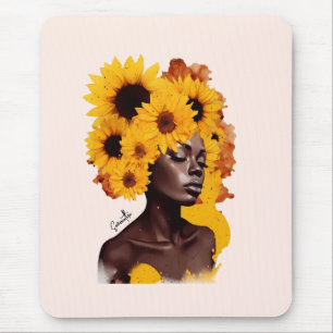 Alfombrilla De Ratón Afroamericana con pelo afro girasol