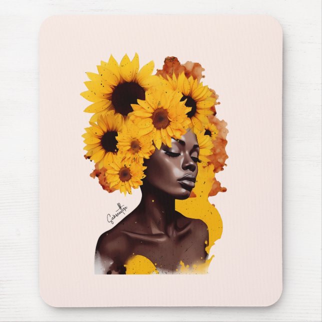 Alfombrilla De Ratón Afroamericana con pelo afro girasol (Frente)
