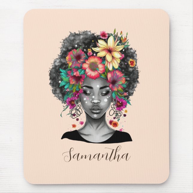 Alfombrilla De Ratón Afromujer floral elegante (Frente)