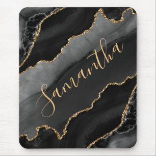 Alfombrilla De Ratón Agante Purpurina de imitación negro y oro