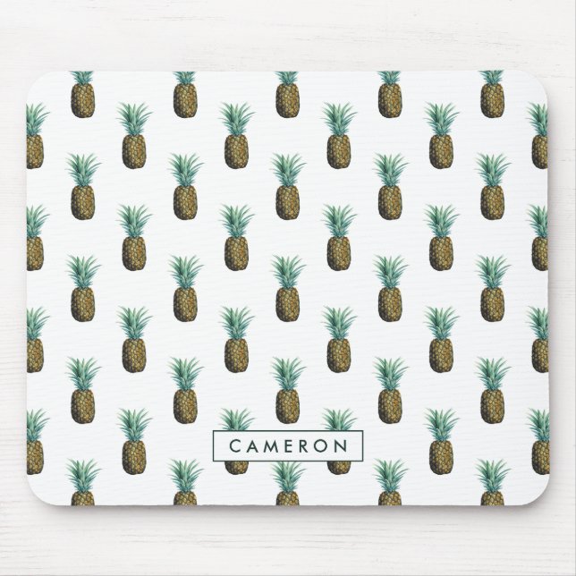 Alfombrilla De Ratón Agrega tu nombre | Acuarela de piña tropical (Frente)