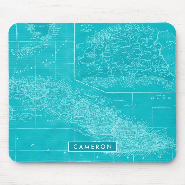 Alfombrilla De Ratón Agrega tu nombre | Blue Cuba Map (Frente)