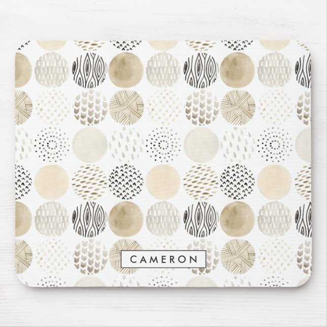 Alfombrilla De Ratón Agrega tu nombre | Patrón de círculo neutro abstra (Frente)