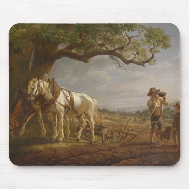 Alfombrilla De Ratón Agricultores descansando en un campo con caballos  (Frente)