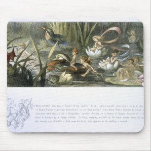 Alfombrilla De Ratón Agua-Lirios y hadas del agua, ilustracion de