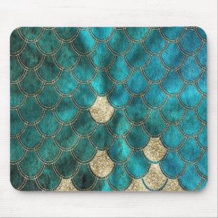 Alfombrilla De Ratón Aguamarina Mermaidscales verde con purpurina del