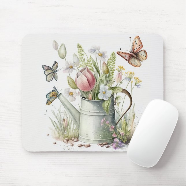 Alfombrilla De Ratón Aguas con tulipanes y mariposas (Con ratón)