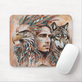 Alfombrilla De Ratón Águila - Hombre - Lobo - acuarela arte 1 - Diversi