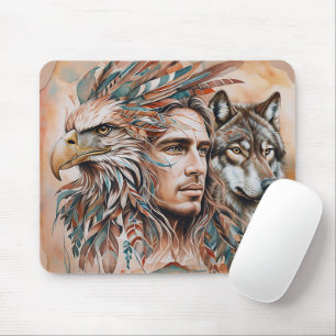 Alfombrilla De Ratón Águila - Hombre - Lobo - acuarela arte 1 - Diversi