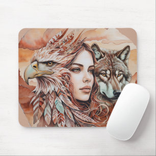 Alfombrilla De Ratón Águila - Mujer - Lobo - acuarela arte 1 - Diversió