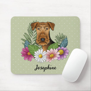 Alfombrilla De Ratón Airedale Terrier con flores coloridas y nombre