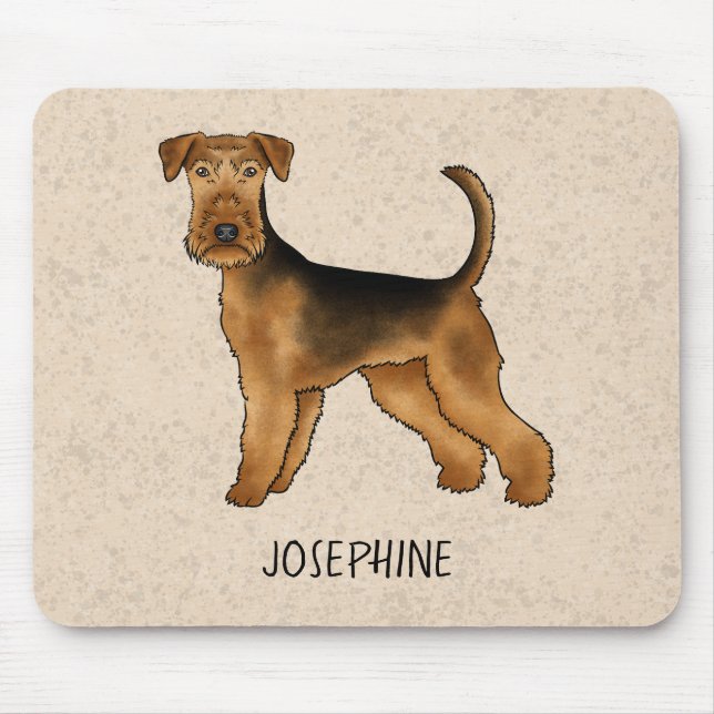 Alfombrilla De Ratón Airedale Terrier Cute Cartog Perro Y Nombre Beige (Frente)
