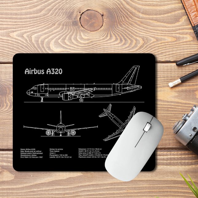 Alfombrilla De Ratón Airplane Airbus A320 in Blueprint Drawing PD (Airplane Airbus A320 in Blueprint Drawing PD. Mouse Pad)