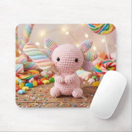 Alfombrilla De Ratón Ajolote rosa croché Caramelo de malvavisco pastel 