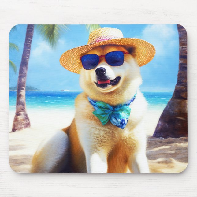 Alfombrilla De Ratón Akita en la playa, regalo de verano para los amant (Frente)