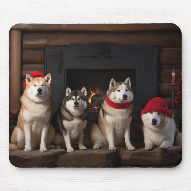 Alfombrilla De Ratón Akita por los Navidades de la chimenea (Frente)