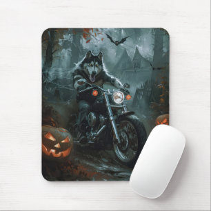 Alfombrilla De Ratón Alaska Malamute Monta en Motocicleta Halloween Sca