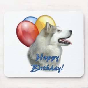 Alfombrilla De Ratón Alaskan Malamute Feliz cumpleaños a los globos