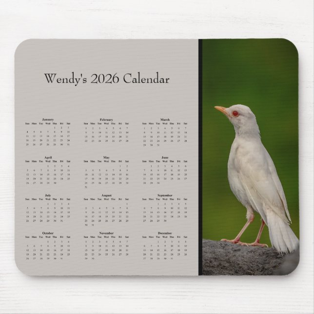 Alfombrilla De Ratón Albino Robin: Customize full year 2025 calendar (Frente)