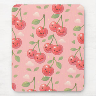 Alfombrilla De Ratón Alegre Ilustracion del patrón de cerezas de Kawaii