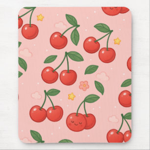 Alfombrilla De Ratón Alegre Ilustracion del patrón de cerezas de Kawaii
