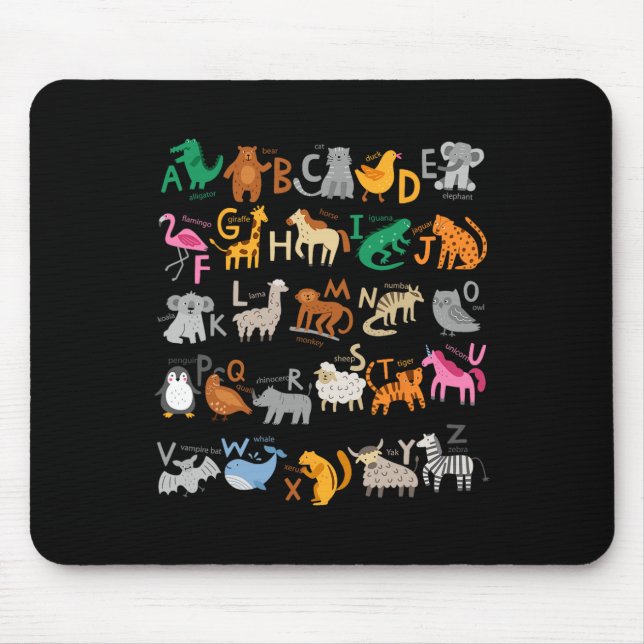 Alfombrilla De Ratón Alfabeto divertido Abcs Animal Learning Kindergart (Frente)