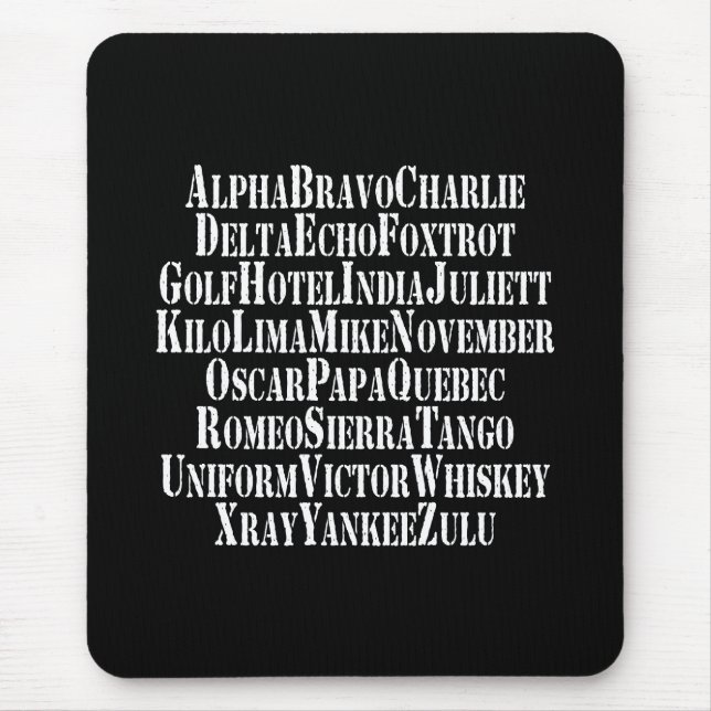 ALFOMBRILLA DE RATÓN ALFABETO FONETICO / PALABRAS DE CÓDIGO (Frente)