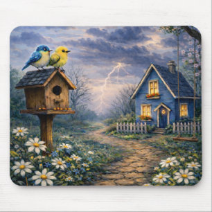 Alfombrilla De Ratón Alfombrilla para ratón Blue Cottage Birdhouse Stor