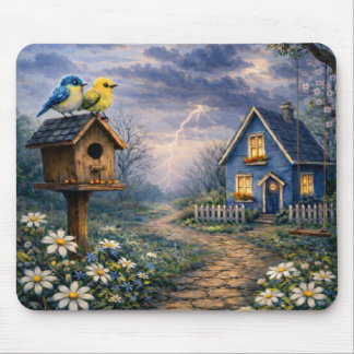 Alfombrilla De Ratón Alfombrilla para ratón Blue Cottage Birdhouse Stor