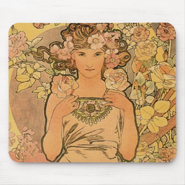Alfombrilla De Ratón Alfons Mucha ~ El rosa (Frente)