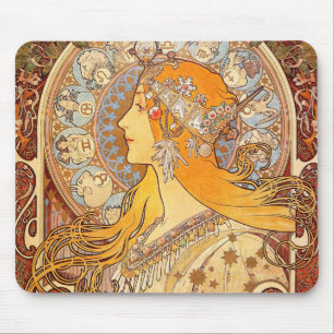 Alfombrilla De Ratón Alfonse Mucha Zodiac Art Nouveau Mujer