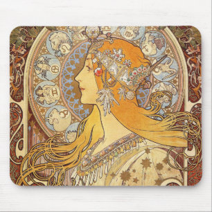 Alfombrilla De Ratón Alfonse Mucha Zodiaco Arte Nuevo Mujer