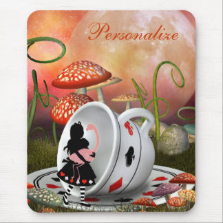 Alfombrilla De Ratón Alicia, flamenco y taza de té surrealistas