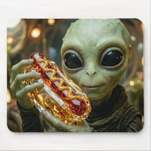 Alfombrilla De Ratón Alienígena extraterrestre con hotdog cristalino