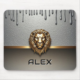 Alfombrilla De Ratón Alivio de León Dorado con Textura Metálica 🦁