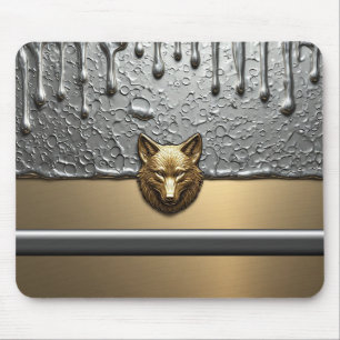 Alfombrilla De Ratón Alivio de Lobo Dorado con Efecto de Goteo de Metal