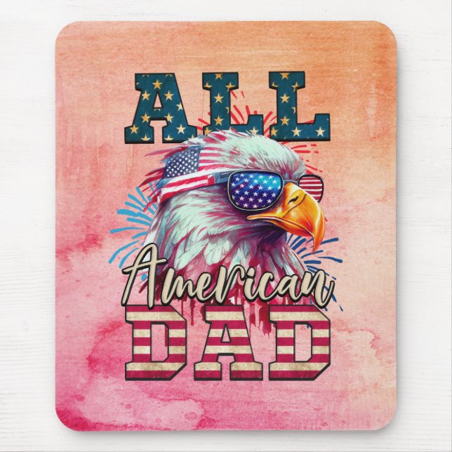 Alfombrilla De Ratón All American Dad 4 of July Bald Eagle Bandera de E (Frente)
