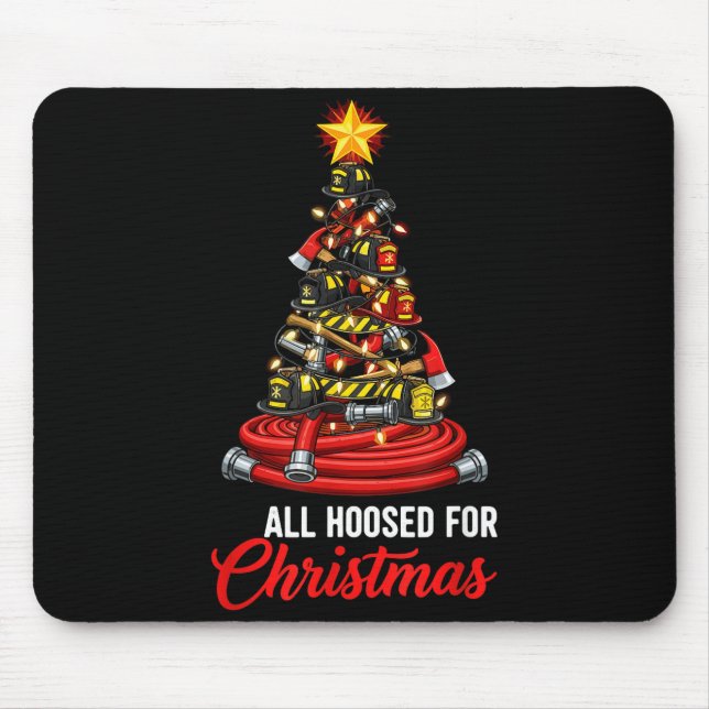 Alfombrilla De Ratón All Hoosed Christmas Firefighter Tree Shirt, Firem (Frente)