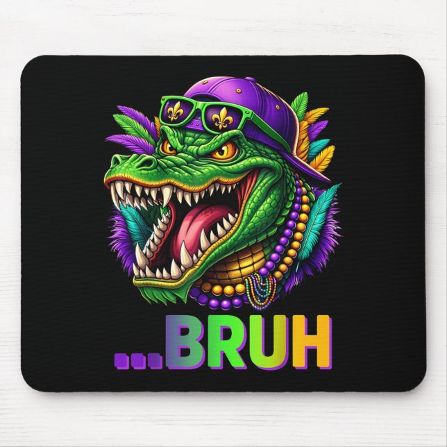 Alfombrilla De Ratón Alligator Bruh Mardi Gras Costume Men Women Kids  (Frente)